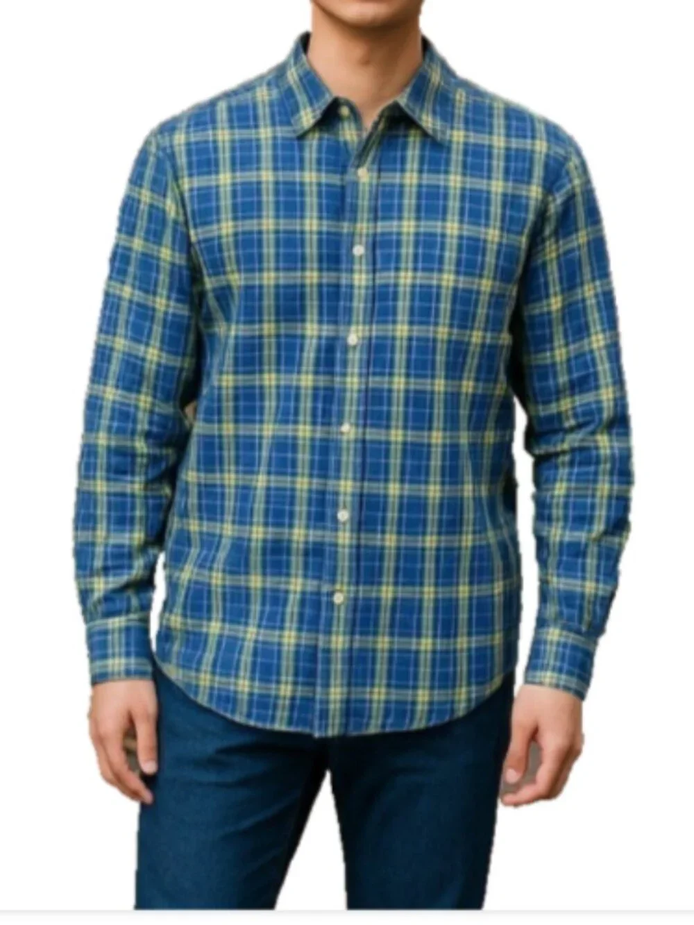 Banana Republic Men's Plaid Shirt Long Sleeve Button Up Sz L Pocket Green/Blue